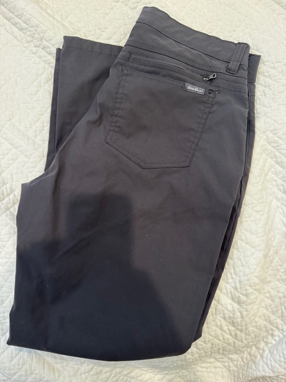 Eddie Bauer Charcoal Gray Performance Pants with Navy Waistband Accent